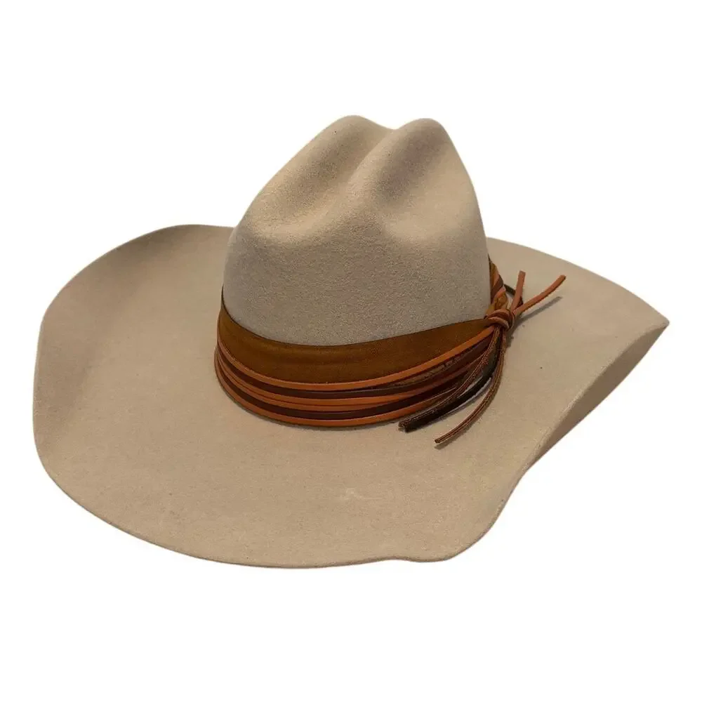 Cavenders Rockin C Whitley Western Hat Buckskin Wide Brim Leather Wrap NWT S